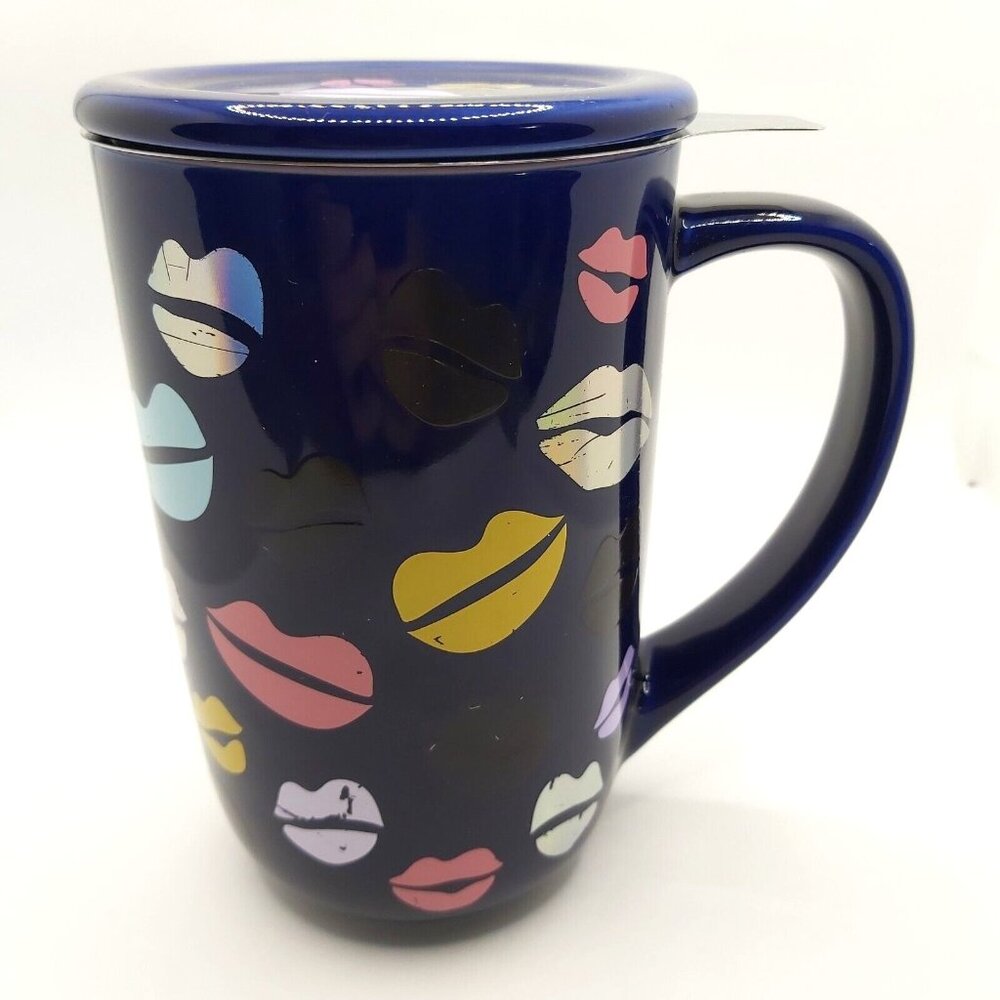 Davids Tea Nordic Mug Color Changing Lips Kiss Valentine Blue Infuser and Lid